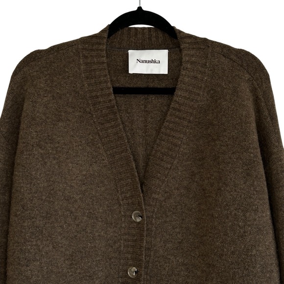 Nanushka Wool Alpaca Cardigan Medium Grandpa Preppy Oversize Old Money Brown - Picture 3 of 11